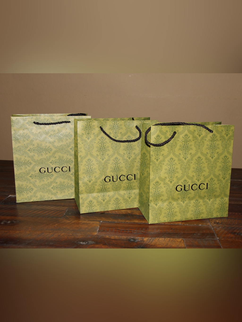 3 Gucci Green Paper Shopping Bags